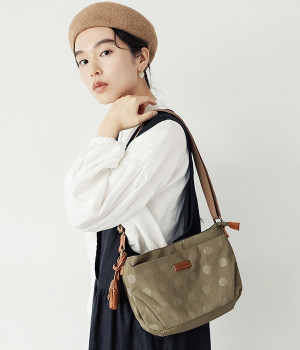 ナイロンドット　カウレザーミニショルダー(グレーベージュ-ONESIZE)