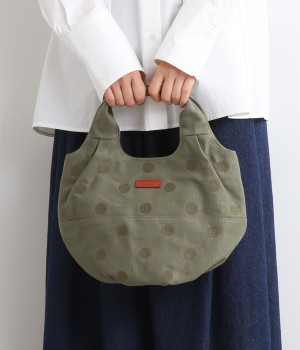 ドット刺繍　ラウンドトート(カーキ-ONESIZE)