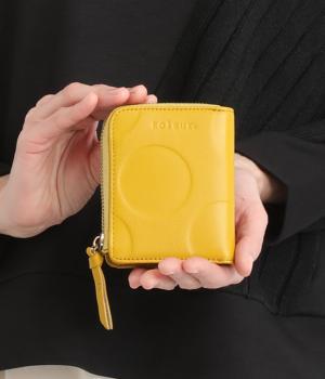 カウレザードットミニファスナーウォレット(イエロー-F)