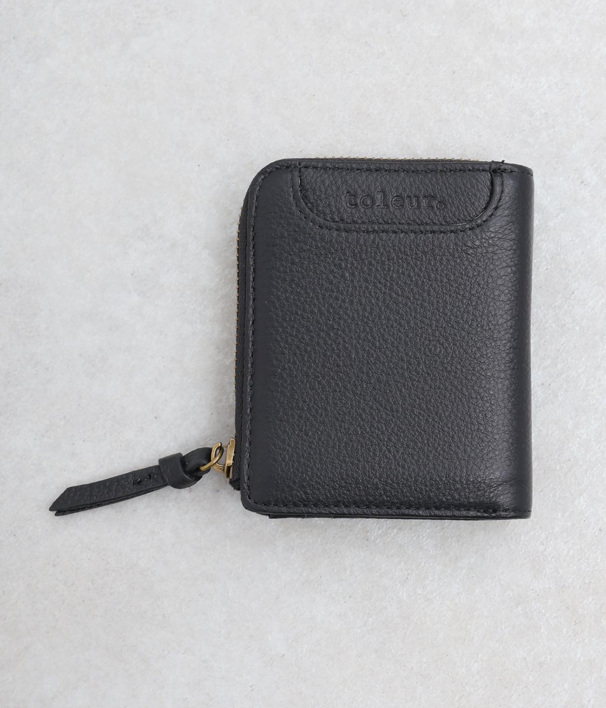 カウレザーミニファスナーウォレット(ブラック-F)