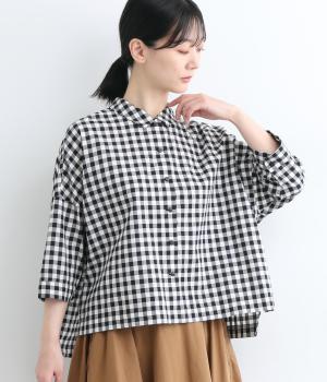 ギンガムチェック　６分袖シャツ