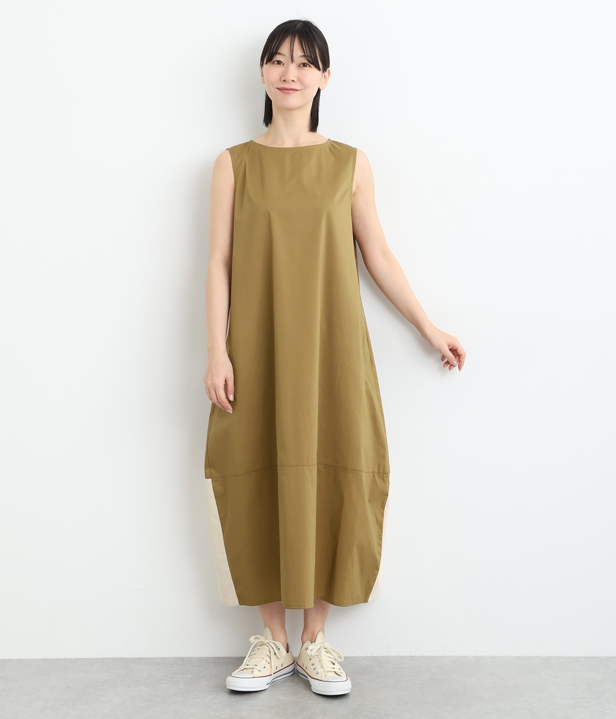バックヘム配色コクーンワンピース(ブラウン-ONESIZE)
