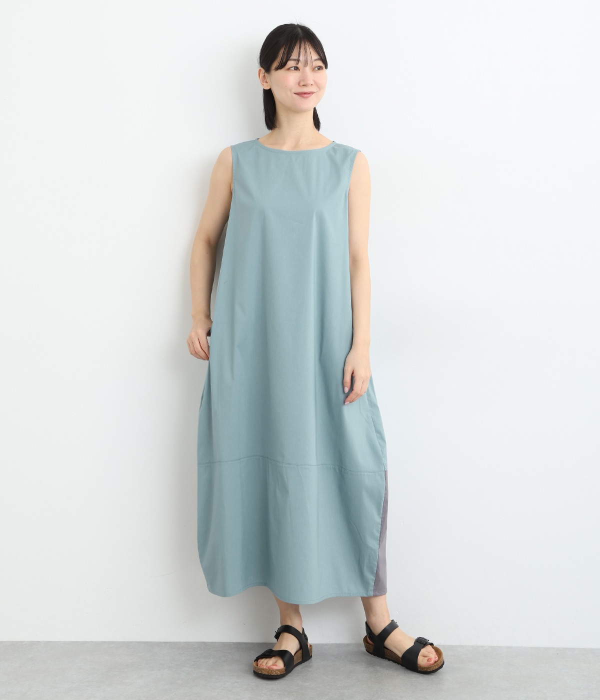 バックヘム配色コクーンワンピース(ブルー-ONESIZE)