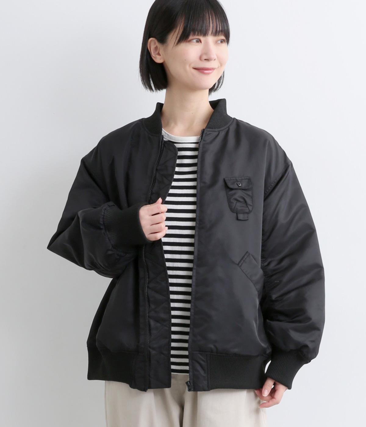 ナイロンツイル　MA-1ブルゾン(ブラック-F)