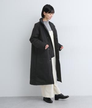 コットンポリエステルポプリン　ハイネック中綿ブルゾン(ブラック-F)