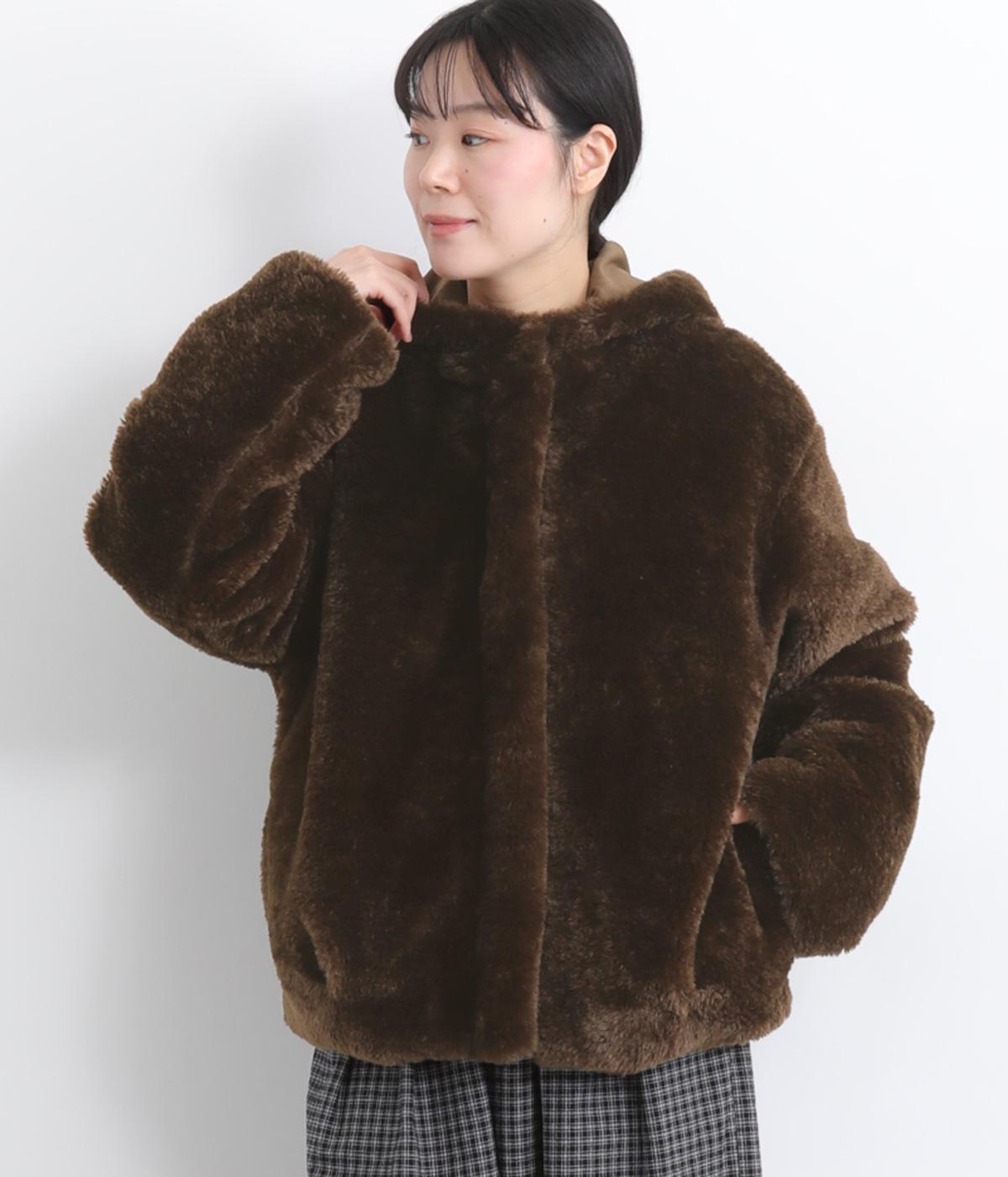 フーデッドファーブルゾン(ブラウン-F)