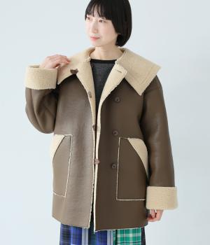 フェイクレザー×ボアボンディング　ビッグカラーボンバージャケット