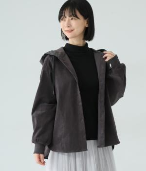 コーデュロイフーディシャツジャケット(ダークグレー-F)