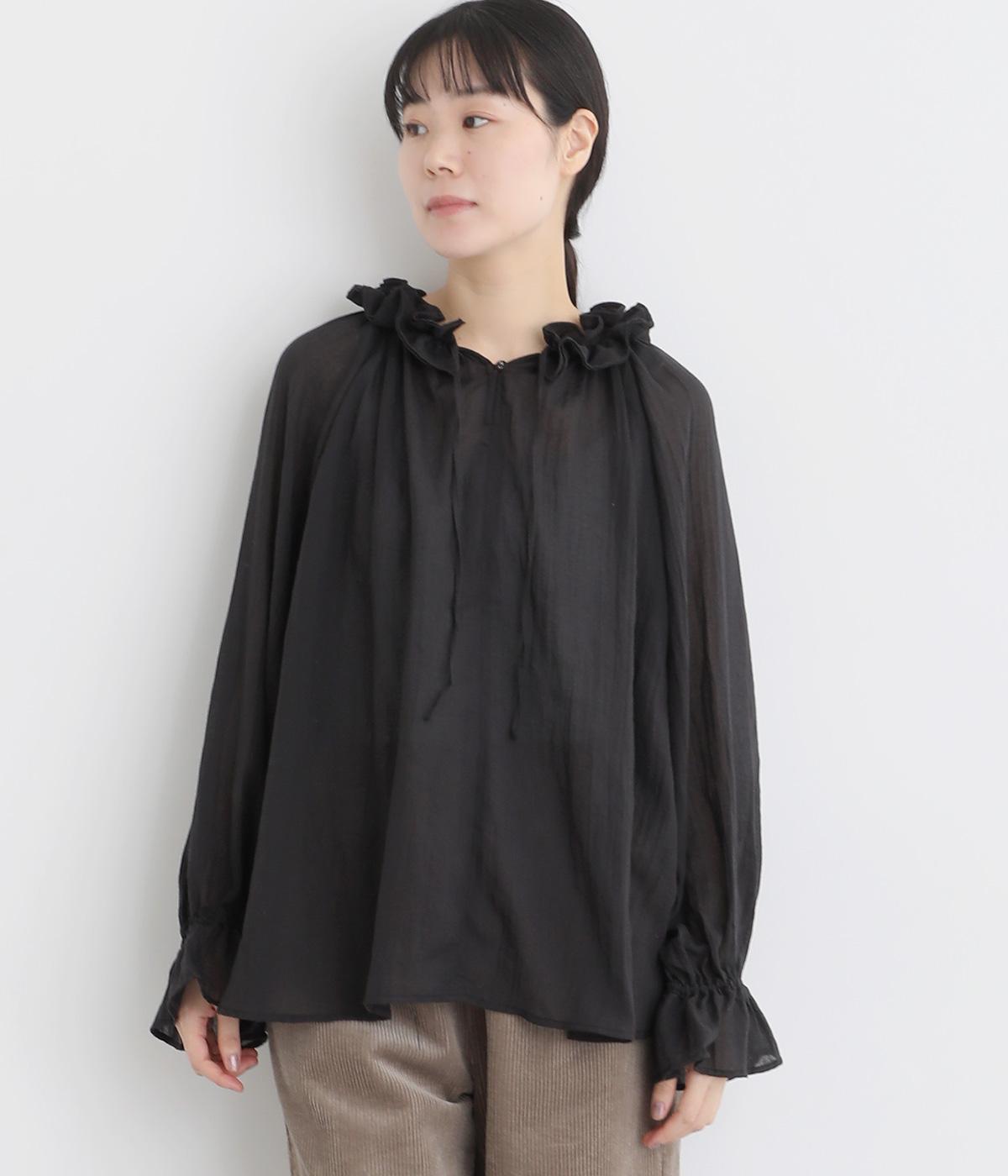 ダブルフリルカラーブラウス(ブラック-F)
