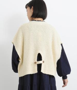 スラブヤーンワイドニットベスト(アイボリー-F)