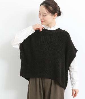 スラブヤーンワイドニットベスト(ブラック-F)