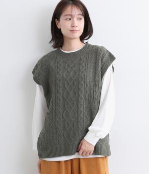 2wayケーブルニットベスト×ロンTセット(ダークグレー-F)