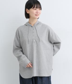 ヘンリーネックフーディトップス(グレー-F)