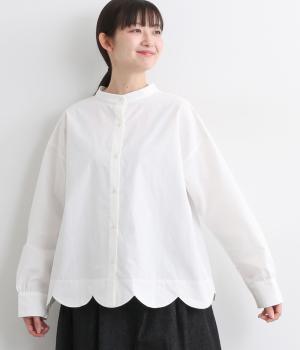 2wayスカラップヘム長袖ブラウス(オフホワイト-F)