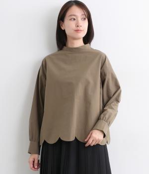 2wayスカラップヘム長袖ブラウス(モカ-F)