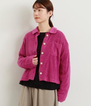 フラットカラー前あきトップス(ピンク-F)