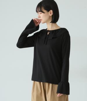 2wayラッフルカラートップス(ブラック-F)