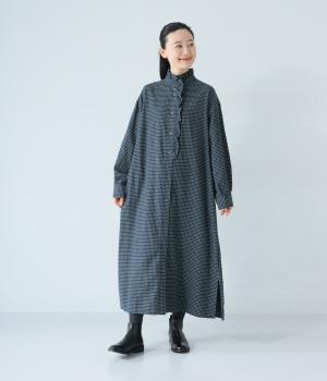 ビエラチェックフリル使いシャツワンピース