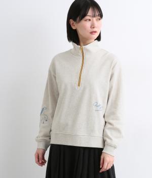 HORSE刺繍ZIPあき裏毛プルオーバー(オートミール-F)