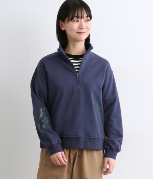 HORSE刺繍ZIPあき裏毛プルオーバー(ネイビー-F)