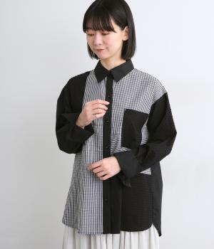パッチワークオーバーシャツ(ブラック-F)