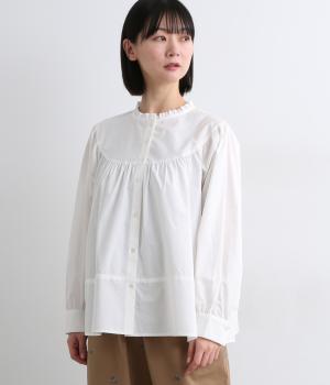 スタンドフリルラウンドヨークブラウス(オフホワイト-F)