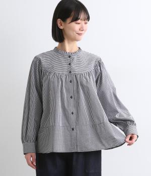 スタンドフリルラウンドヨークブラウス(ギンガム-F)