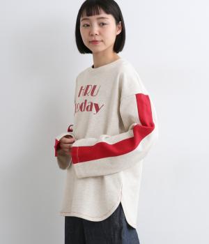 HRUプリント袖ライン裏毛プルオーバー