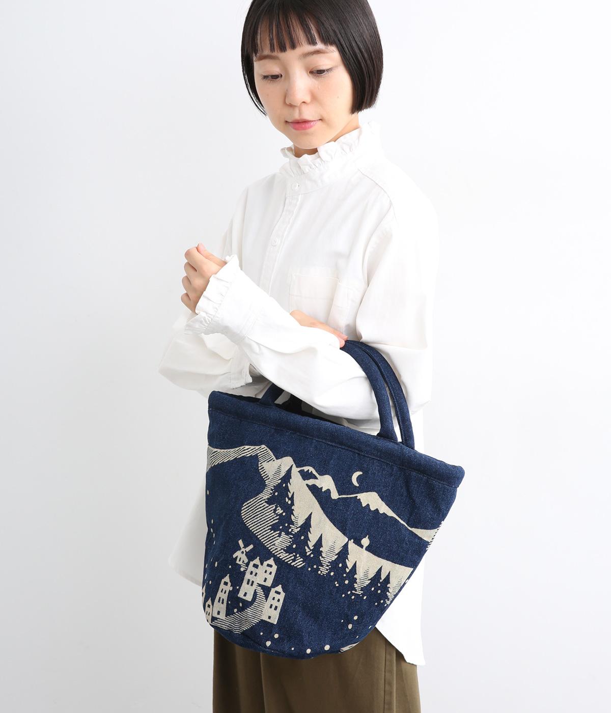 雪山デニム抜染バッグ(ブルー-F)