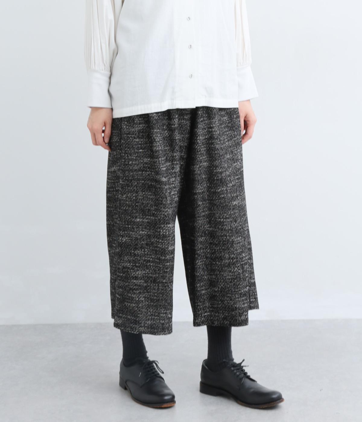 ツイード風クロップドパンツ(オフ×ブラック-F)
