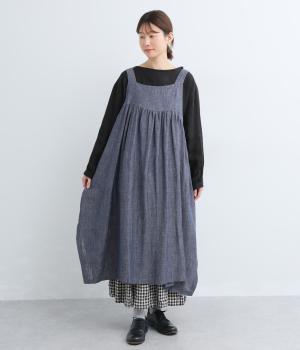 リネン混ギャザー切替ジャンパースカート