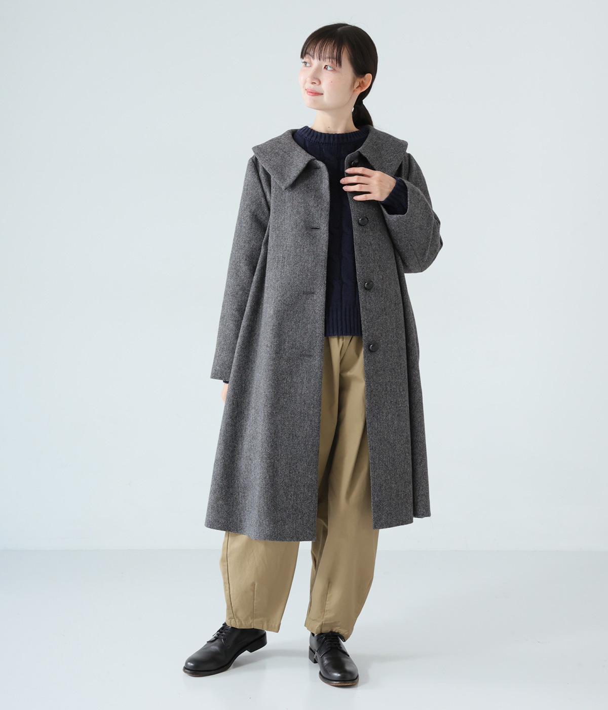 フューチャープリミティブ ウールメルトン丸襟コート ゆったり ユニセックス ウール混襟付きフレアコート（+One）の商品詳細