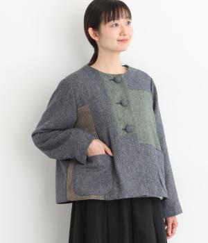 ウール混配色パッチワークジャケット