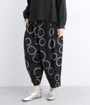 リネンコットンバブル柄裾ダーツパンツ