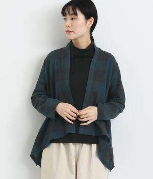 ウールチェック柄カーディガン