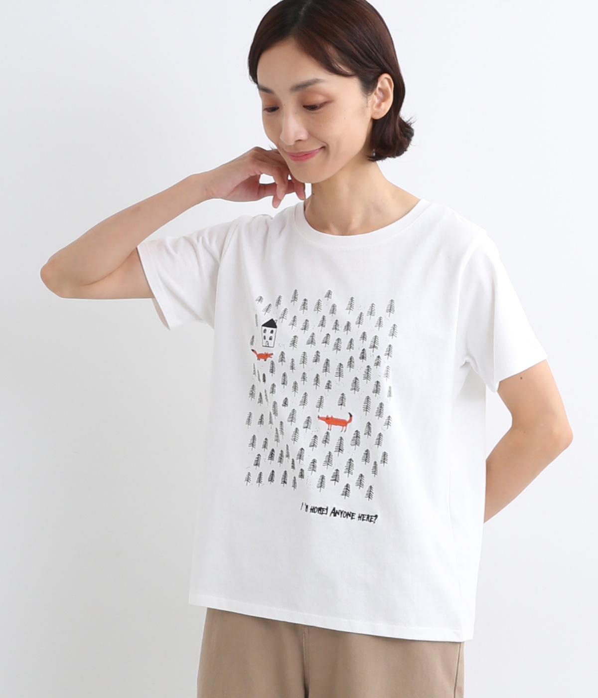 コットン森の中のキツネプリントTEE(オフ-F)