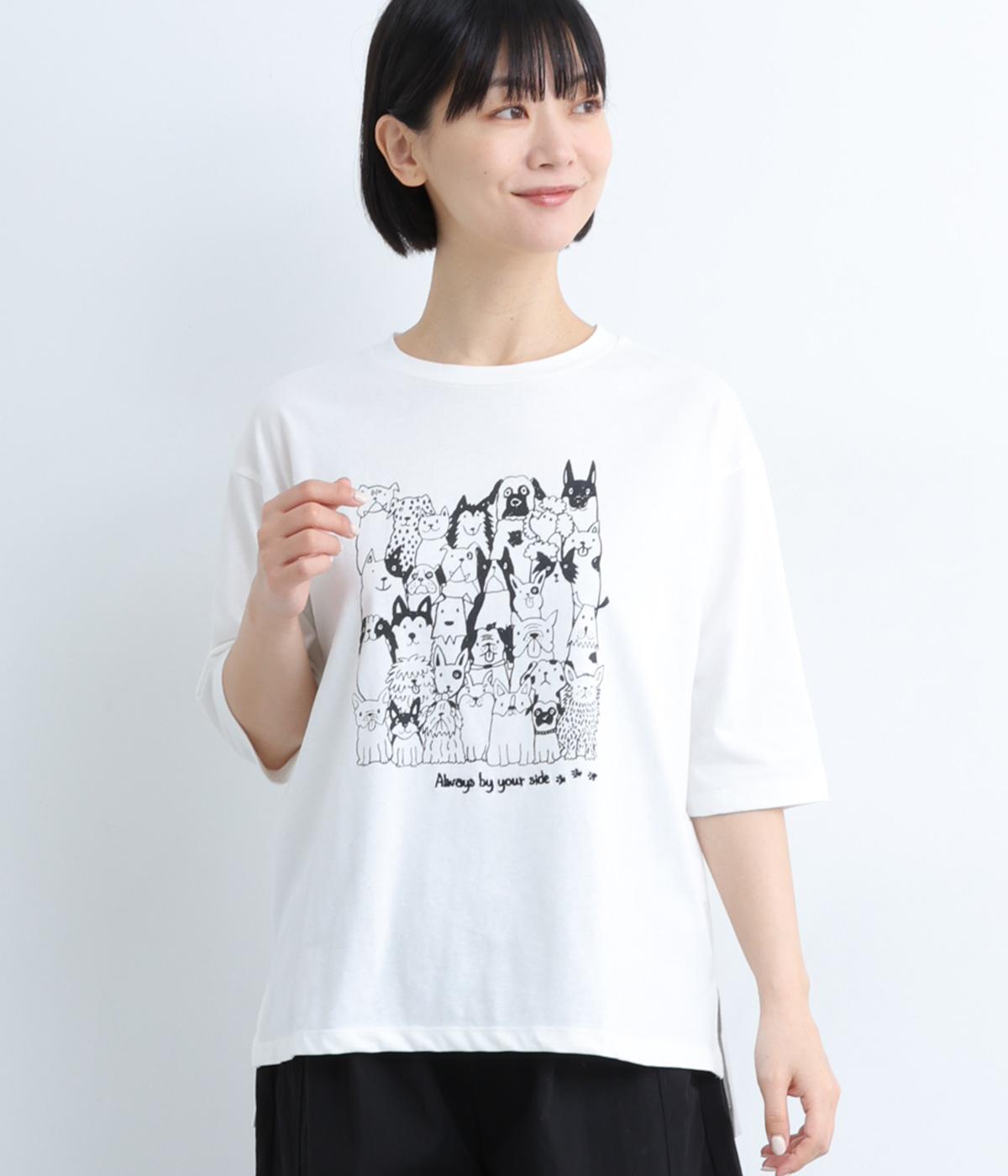 コットンいぬ集合プリントTEE(オフ-F)