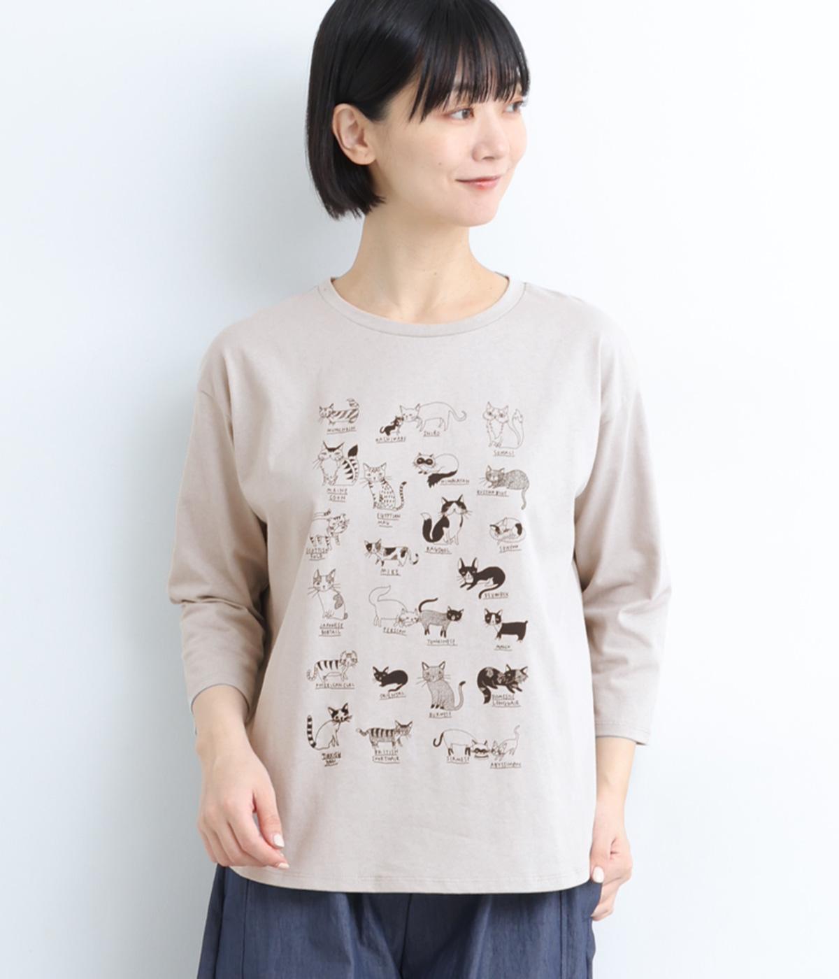OE天竺コットンいろいろネコプリントプルオーバー(グレー-F)
