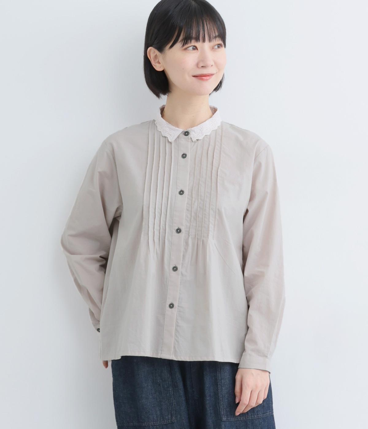 コットン襟レースピンタックブラウス(ナチュラル-F)