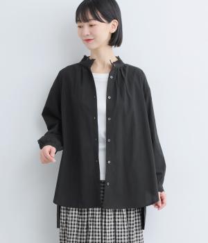 コットンレース襟ギャザーチュニック(クロ-F)