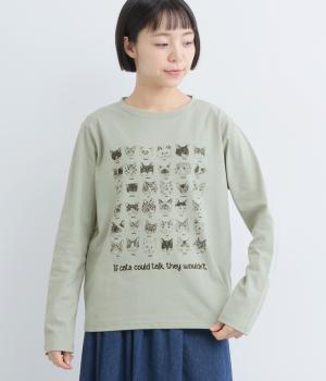 コットン天竺いろいろネコ集合プルオーバー(ミント-F)