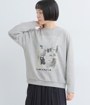 水彩ワンコ裏毛プルオーバー(グレー-F)