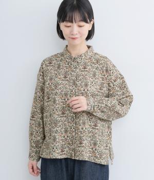 コットン森の中の動物たちチビ襟ブラウス(ベージュ-F)