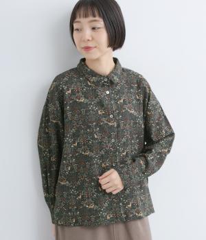 コットン森の中の動物たちチビ襟ブラウス(クロ-F)