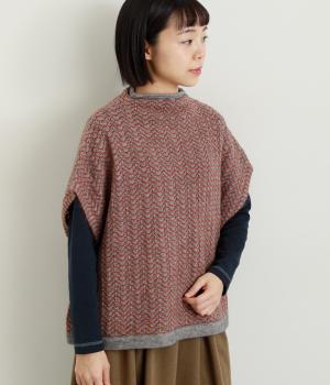 柄編ニットポンチョベスト