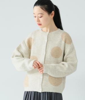 ドットジャカードニットカーディガン(アイボリー-F)