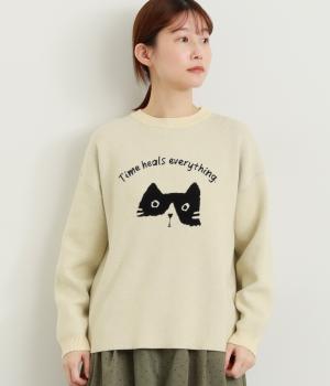 スマイルねこジャカードニットプルオーバー(アイボリー-F)
