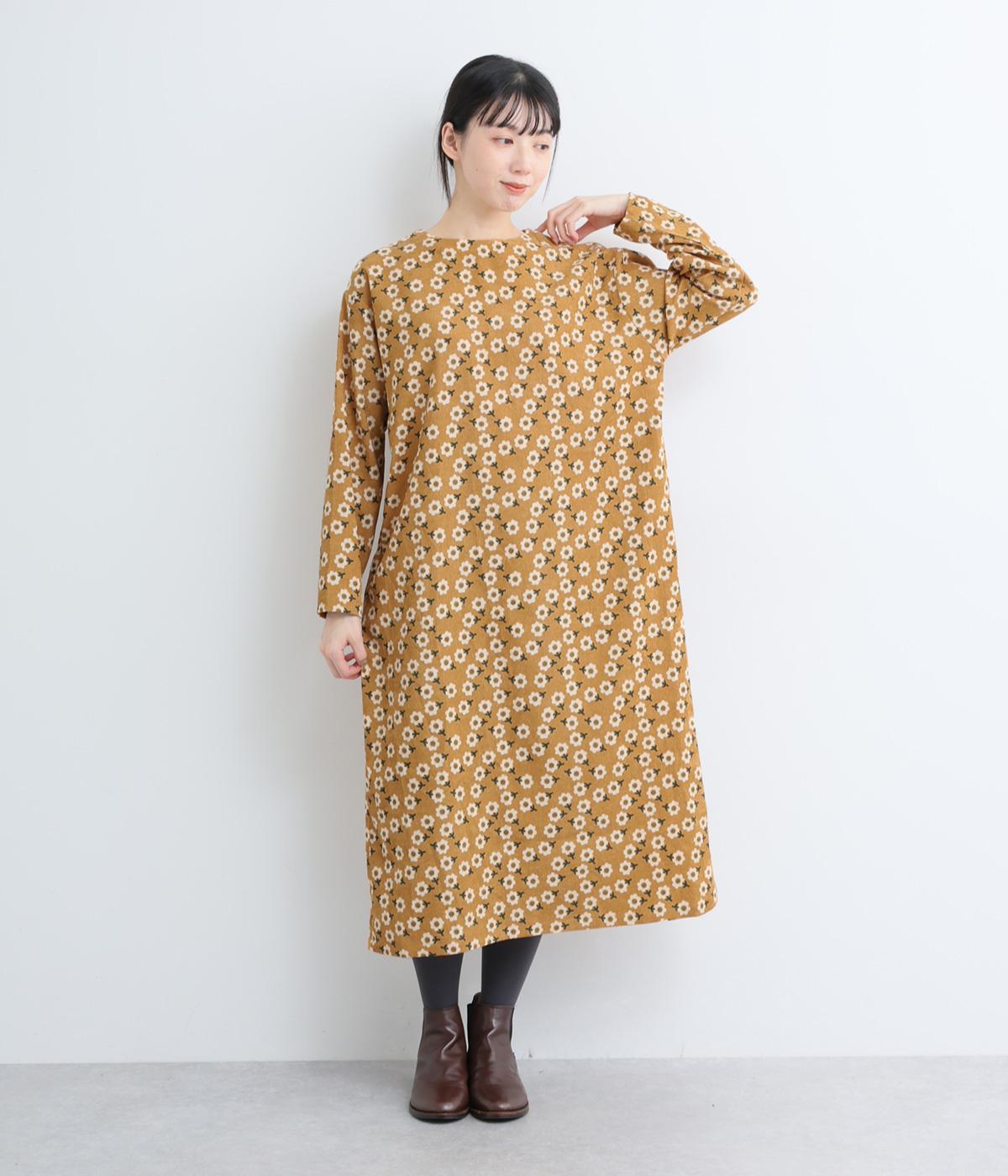 【ピロページ】細畝小花柄コットンコーデュロイ＊リブ袖口割烹着ワンピース ピロ様専用ページ】細畝小花柄コットンコーデュロイ＊リブ袖口割烹着