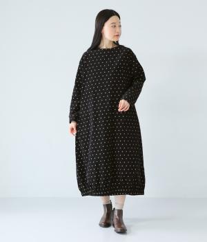 コットンドットコーデュロイコクーンワンピース(クロ-F)