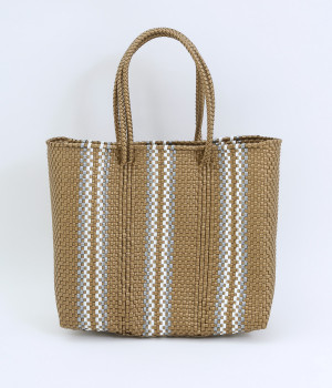 手編みのメルカドバッグ　ストライプ　M(ゴールド-ONESIZE)